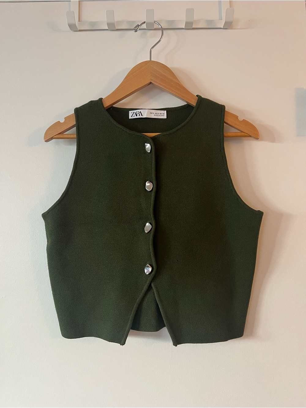 Zara Olive Green Knit Button Vest